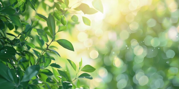 A tree with leaves is in the foreground and the background is a blurry