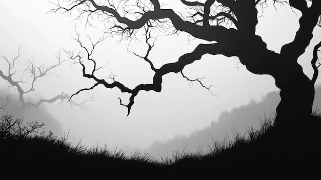 Photo a tree with a long branch that has a silhouette of a tree