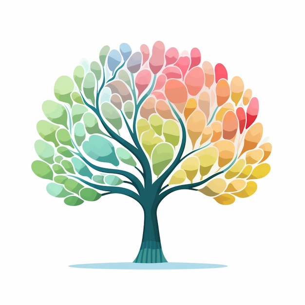 a tree with many colored leaves on it and a white background generative ai