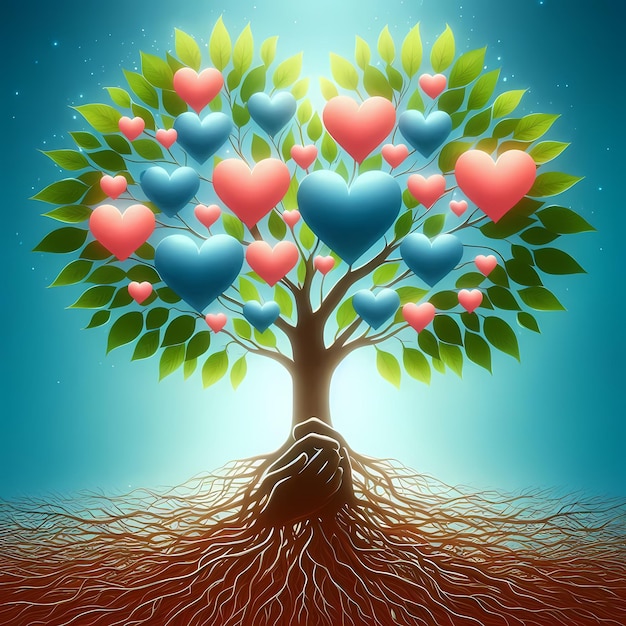 Photo a tree with many hearts and a heart shaped tree with the words love in the middle