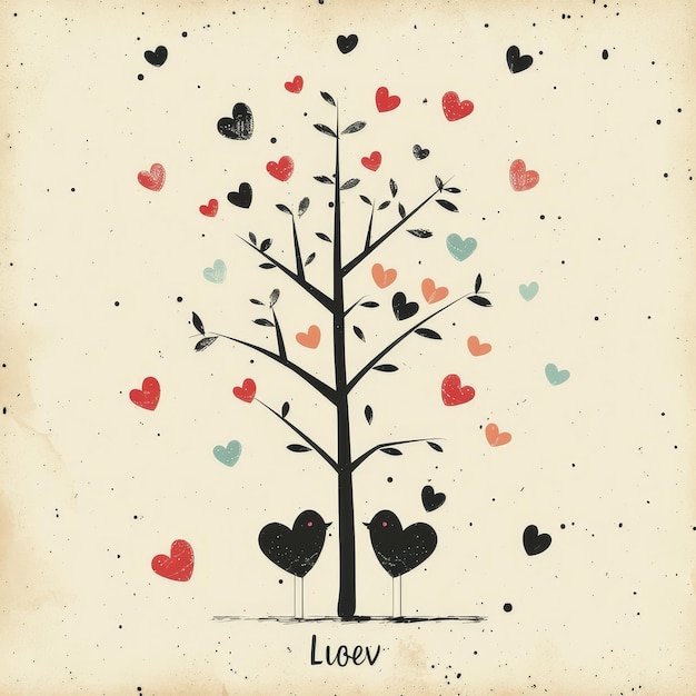 Photo a tree with many hearts and the word love on it