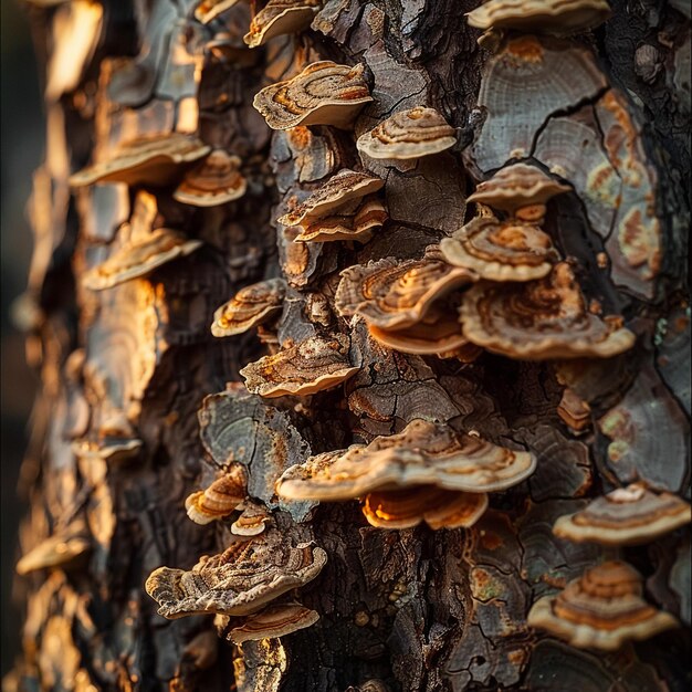 Photo a tree with many mushrooms growing on it