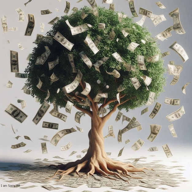 Tree with money dollar leaf wealth concept future investation