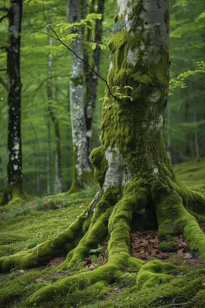 a tree with moss on it and a mossy trunk