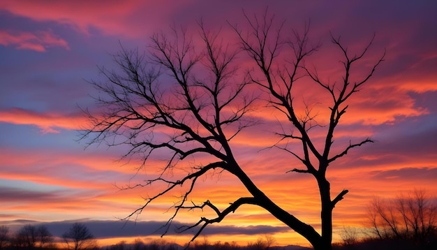 a tree with no leaves is shown in the sky