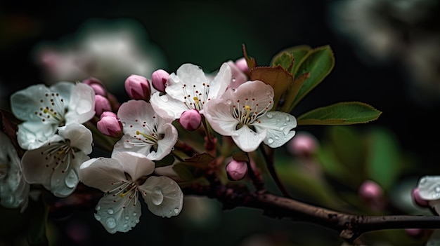 A tree with pink flowers and green leaves