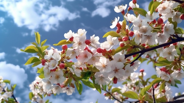 A tree with pink flowers and green leaves