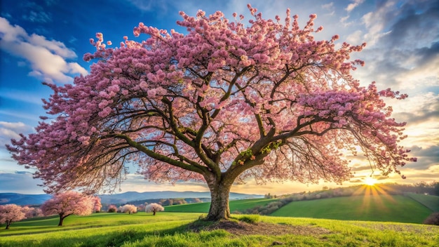 a tree with pink flowers in the middle of it