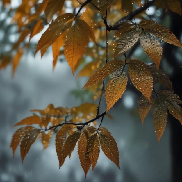 a tree with raindrops on it and the rain drops on it