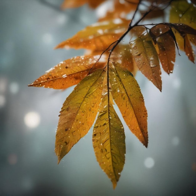 a tree with raindrops on it and the rain drops on it