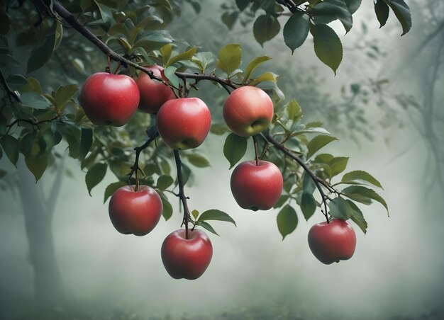 a tree with red fruit on it and the sun shining through the leaves