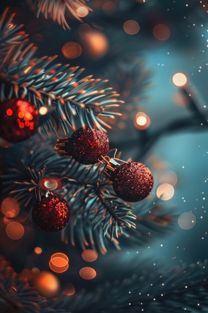 A tree with red and gold ornaments hanging from it