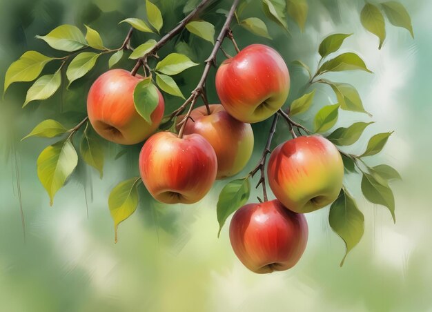 Photo a tree with red and green apples hanging from it