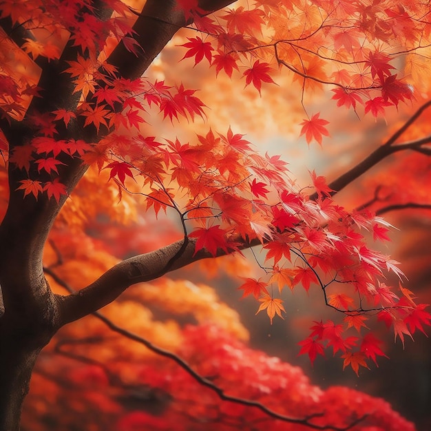 Photo a tree with red leaves and a cloudy sky in the background