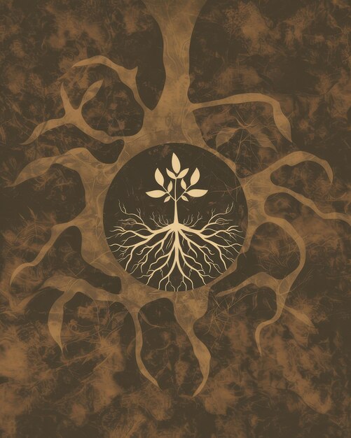 Photo tree with roots on the grunge textured background vector illustration