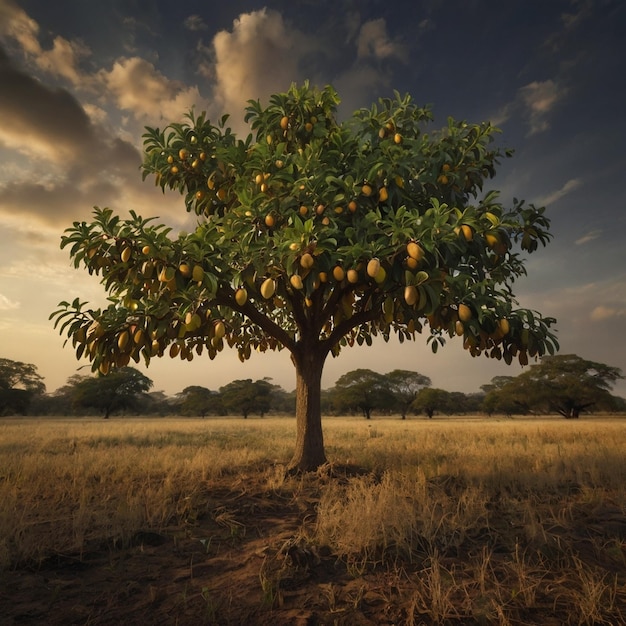 a tree with a sky and clouds in the background