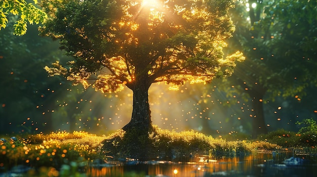 a tree with the sun shining through it