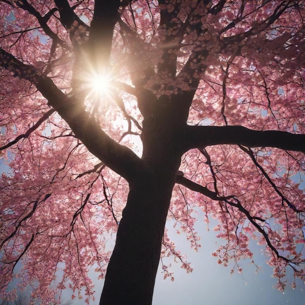 a tree with the sun shining through it