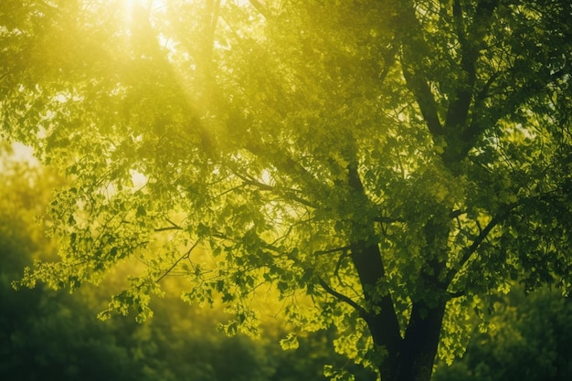 A tree with the sun shining through it