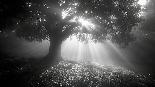 a tree with the sun shining through the leaves