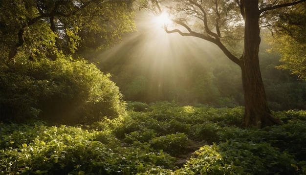 Photo a tree with the sun shining through the leaves