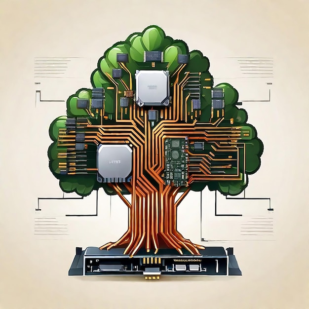 a tree with a tree on it and a circuit board with the word quot tree quot on it