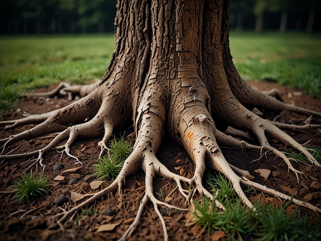 Photo a tree with a tree with the roots exposed