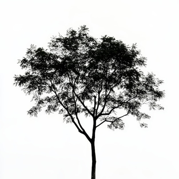 Photo a tree with a white background and a black and white picture of a tree with a bird on it