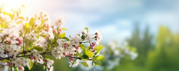 a tree with white and pink flowers in the sun