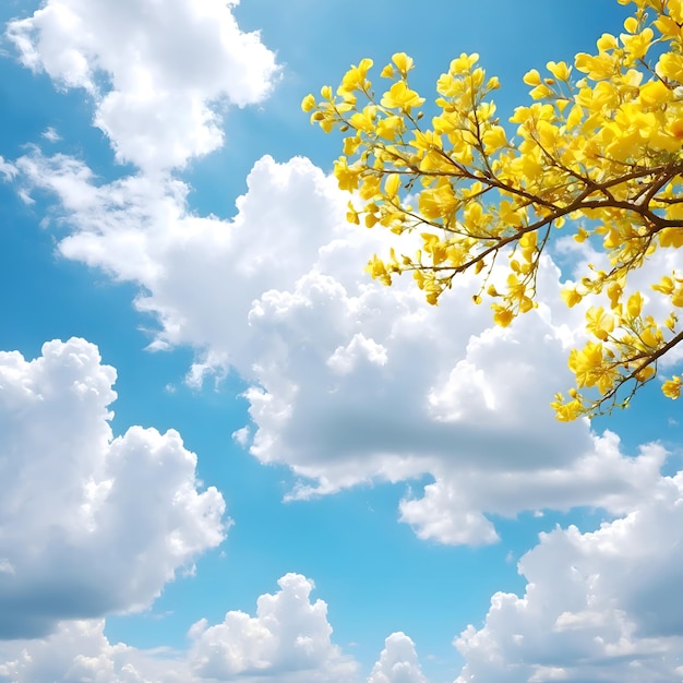 a tree with yellow flowers and the word spring on it