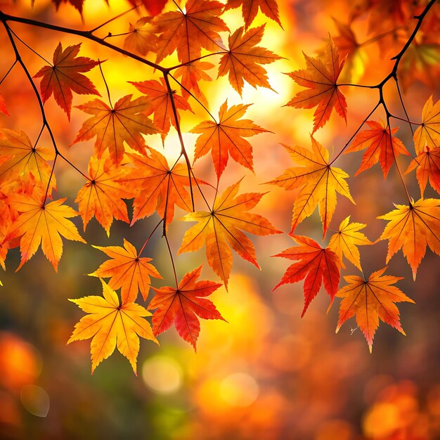 a tree with a yellow and orange leaves that has the sun shining through it