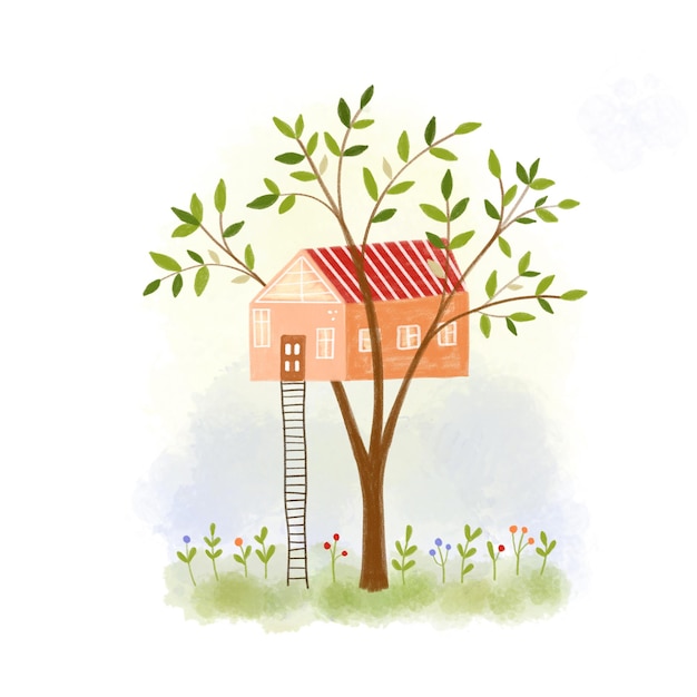 Treehouse Summer illustration happy childhood