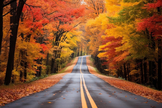 TreeLined Tranquility Scenic Country Road with a Splash of Color