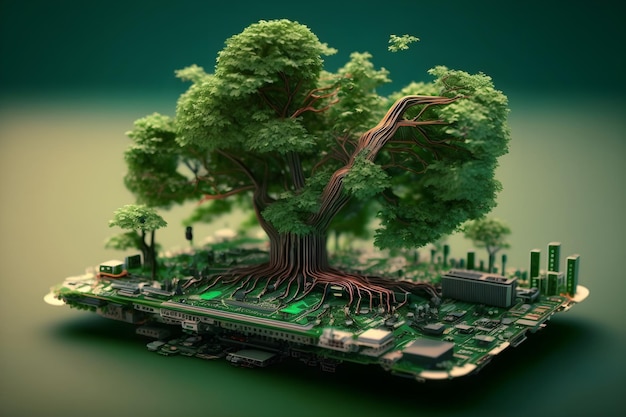 trees are growing on circuit board technology innovation ai generated