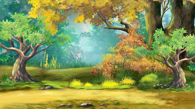 Trees in the autumn forest illustration