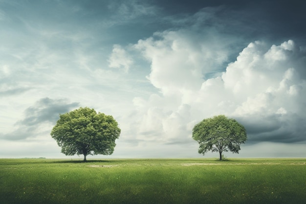 Trees on landscape against cloudy sky