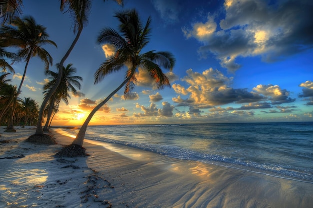 Trees At Sunset Tropical Beach in Punta Cana Dominican Republic Palm Trees on Sandy Island in