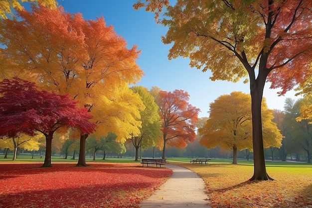 trees with multicolored leaves in the park