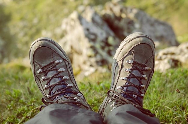 Trekking boots in the mountains