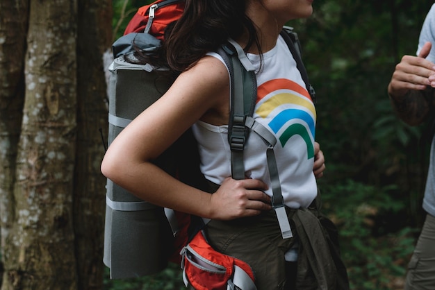 Trekking in a forest