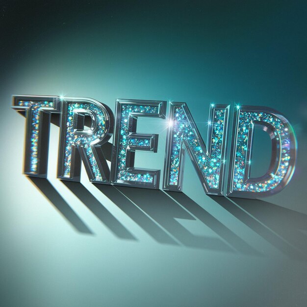 Photo trend bold 3d text with vibrant bluegreen glitter effect