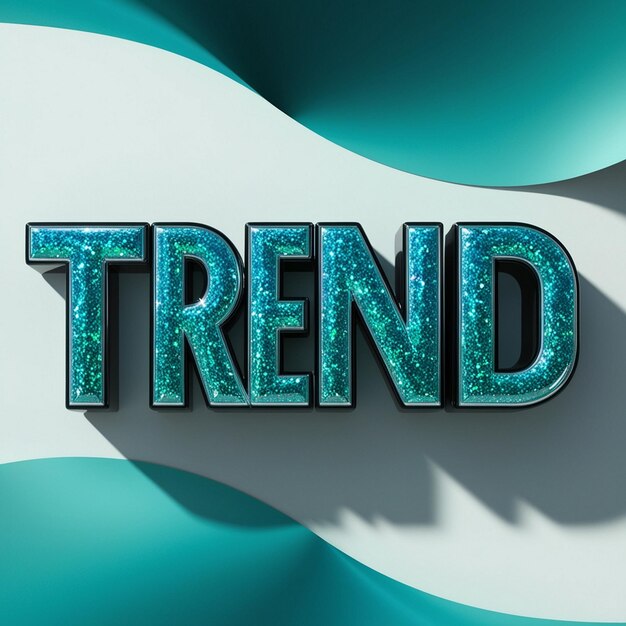 Photo trend bold 3d text with vibrant bluegreen glitter effect