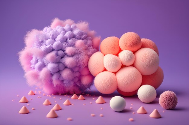 Trend color creative coral and purple background cotton candy AI generation