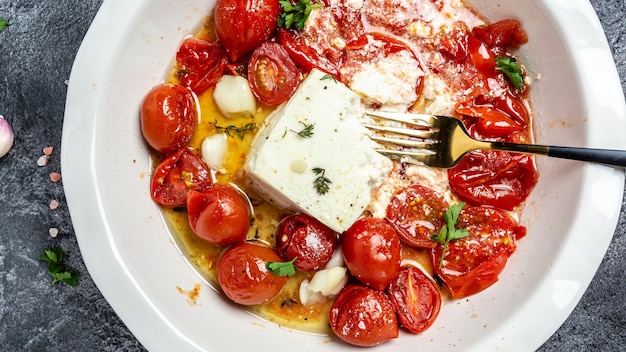 Trending Feta bake pasta recipe made of cherry tomatoes, feta cheese, garlic thyme