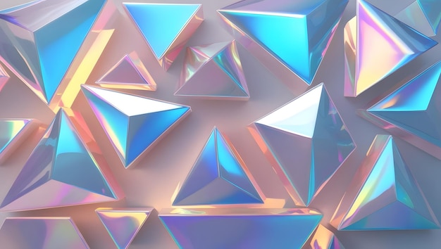 Trendy 3D Holographic Abstract Overlapping Triangles and Hexagons