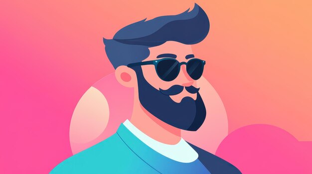 A trendy cartoon figure flaunting a chic beard designed in a vibrant