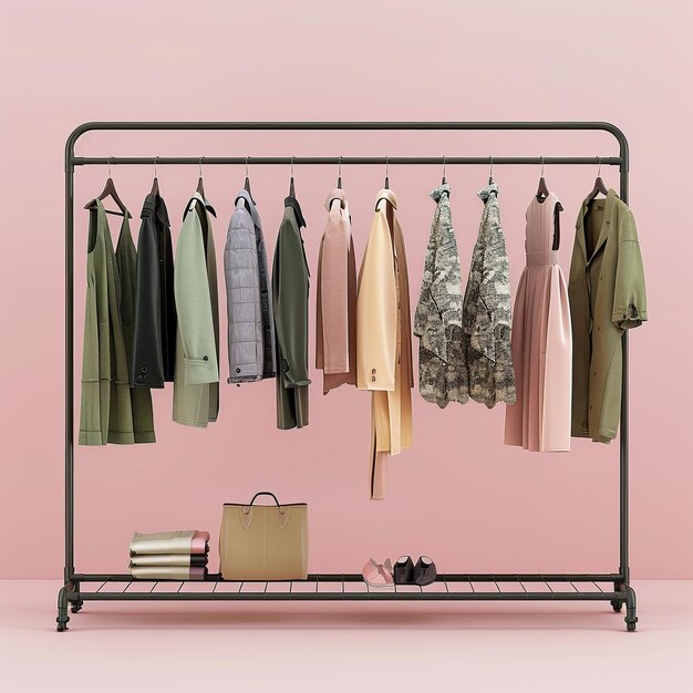 Photo trendy clothing racks with singles day promotions