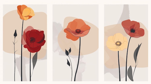 Photo trendy collage style ranunculus card designs abstract and minimalist illustrations