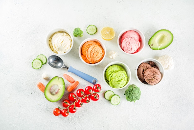 Trendy colorful vegetable ice cream