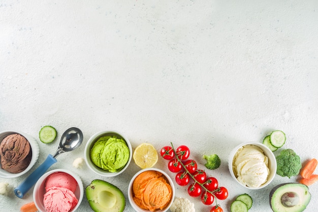 Trendy colorful vegetable ice cream